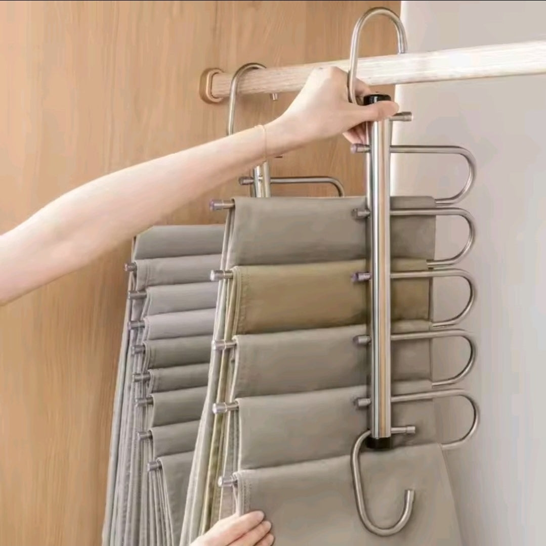 Folding Magic Pants Hangers 5 layers Stainless Steel Space Saving Clothes Rack Organizer For Wardrobe Trousers Jeans Scarf