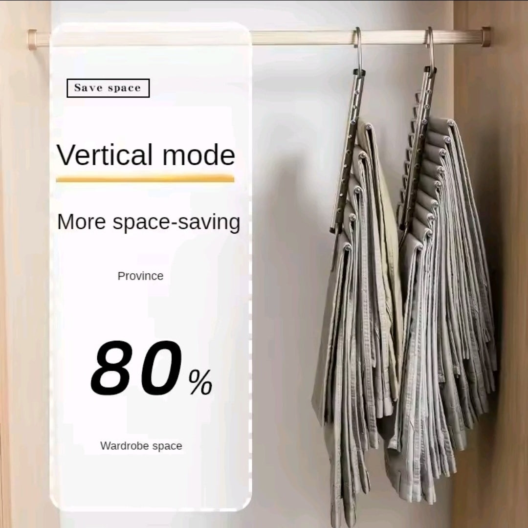 Folding Magic Pants Hangers 5 layers Stainless Steel Space Saving Clothes Rack Organizer For Wardrobe Trousers Jeans Scarf