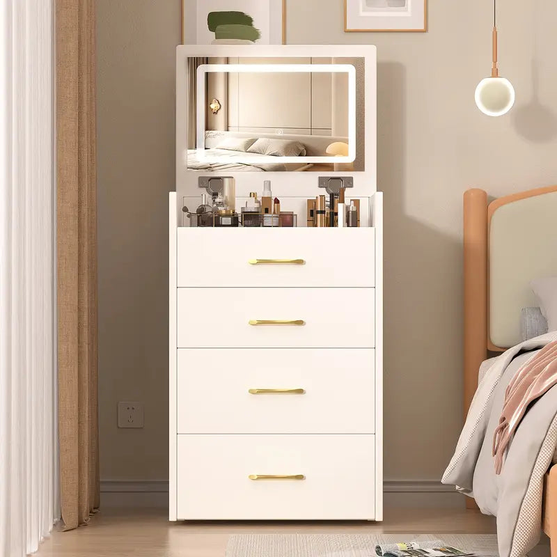 Montary 19.69" Wide 3 In 1 Dressing Table, Makeup Table With Adjustable Open Top Mirror, Storage Cabinet With 3 Drawers, Dressing Table With Stool