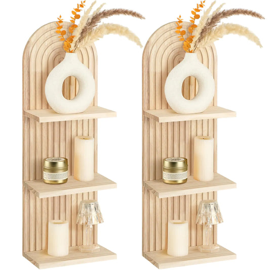 Geetery 1 Pc Arch Wood Floating Shelf Mid Century Rainbow Wall Shelves Modern Boho Wall Shelf Retro Wall Mounted Wood Arch Wall Decor for Bedroom Living Room Classroom Bathroom Display (3 Tier)