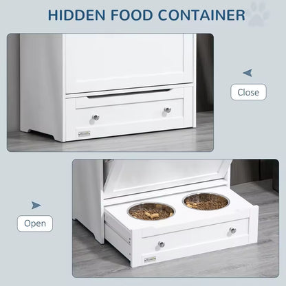 Pet Feeder Station Storage Cabinet with Raised Bowls Hanger Dog Food Toys Leashes Easy Clean Pet Supplies Organizer
