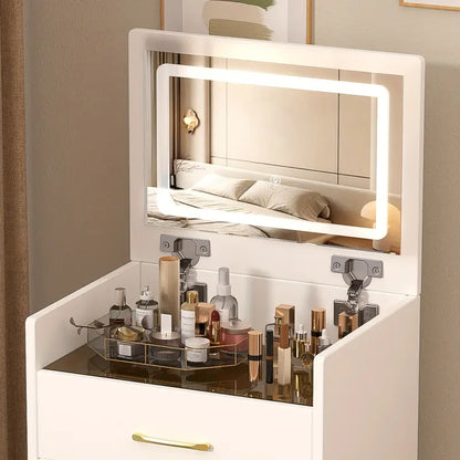 Montary 19.69" Wide 3 In 1 Dressing Table, Makeup Table With Adjustable Open Top Mirror, Storage Cabinet With 3 Drawers, Dressing Table With Stool