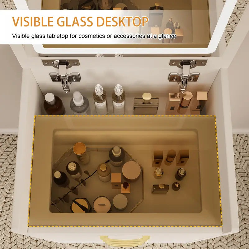 Montary 19.69" Wide 3 In 1 Dressing Table, Makeup Table With Adjustable Open Top Mirror, Storage Cabinet With 3 Drawers, Dressing Table With Stool
