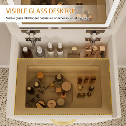 Montary 19.69" Wide 3 In 1 Dressing Table, Makeup Table With Adjustable Open Top Mirror, Storage Cabinet With 3 Drawers, Dressing Table With Stool
