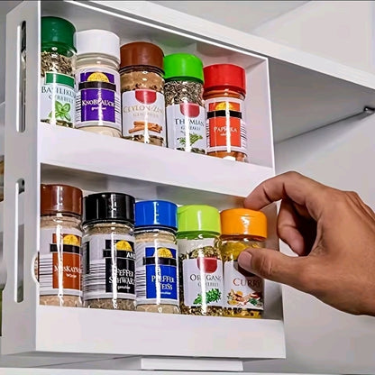 1 PC spice storage rack,90 degree swivel item storage rack, countertop 2 tier storage rack, small storage and organizer rack