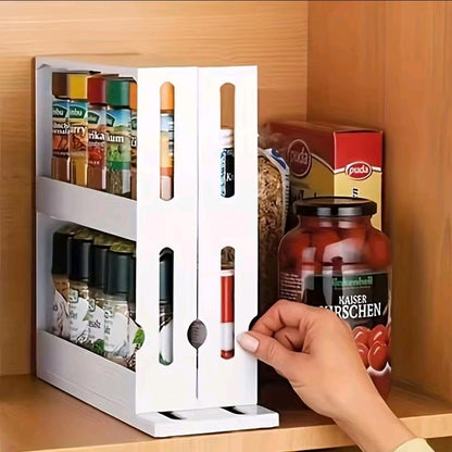 1 PC spice storage rack,90 degree swivel item storage rack, countertop 2 tier storage rack, small storage and organizer rack