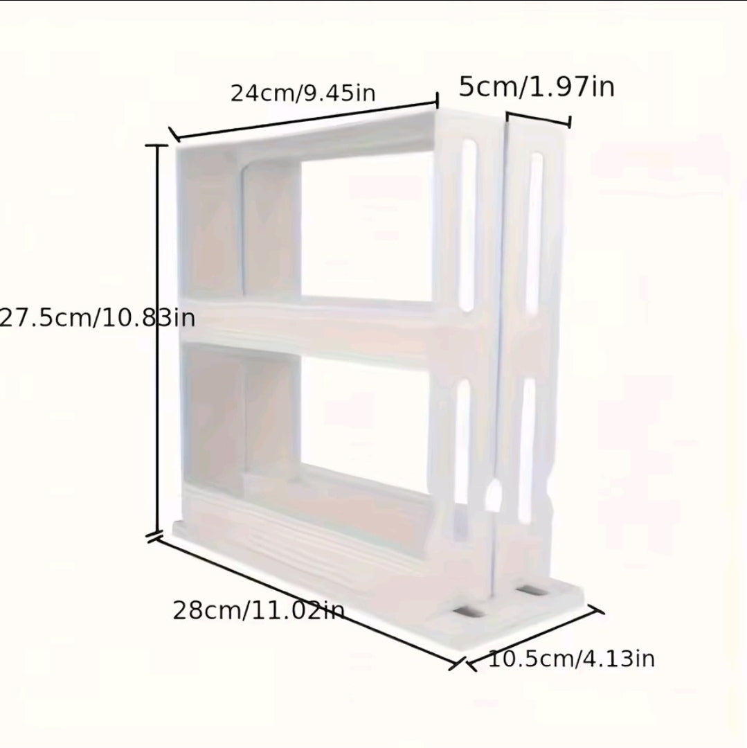 1 PC spice storage rack,90 degree swivel item storage rack, countertop 2 tier storage rack, small storage and organizer rack