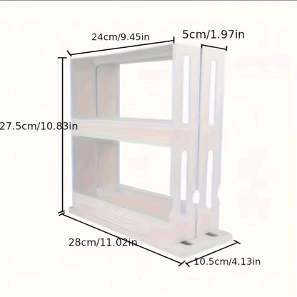 1 PC spice storage rack,90 degree swivel item storage rack, countertop 2 tier storage rack, small storage and organizer rack