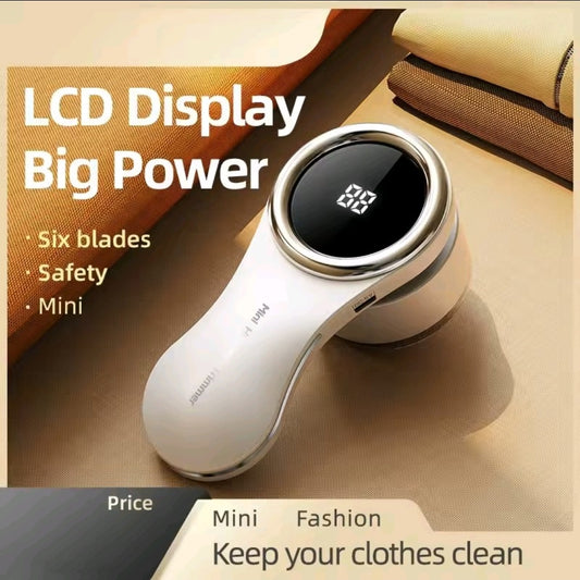 Professional Fabric Shaver, Lint Remover Rechargeable, Electric Portable Sweater Defuzzer with 6 Leaf Blades, Digital LCD Displa