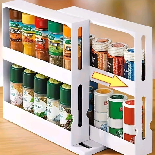 1 PC spice storage rack,90 degree swivel item storage rack, countertop 2 tier storage rack, small storage and organizer rack