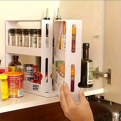 1 PC spice storage rack,90 degree swivel item storage rack, countertop 2 tier storage rack, small storage and organizer rack