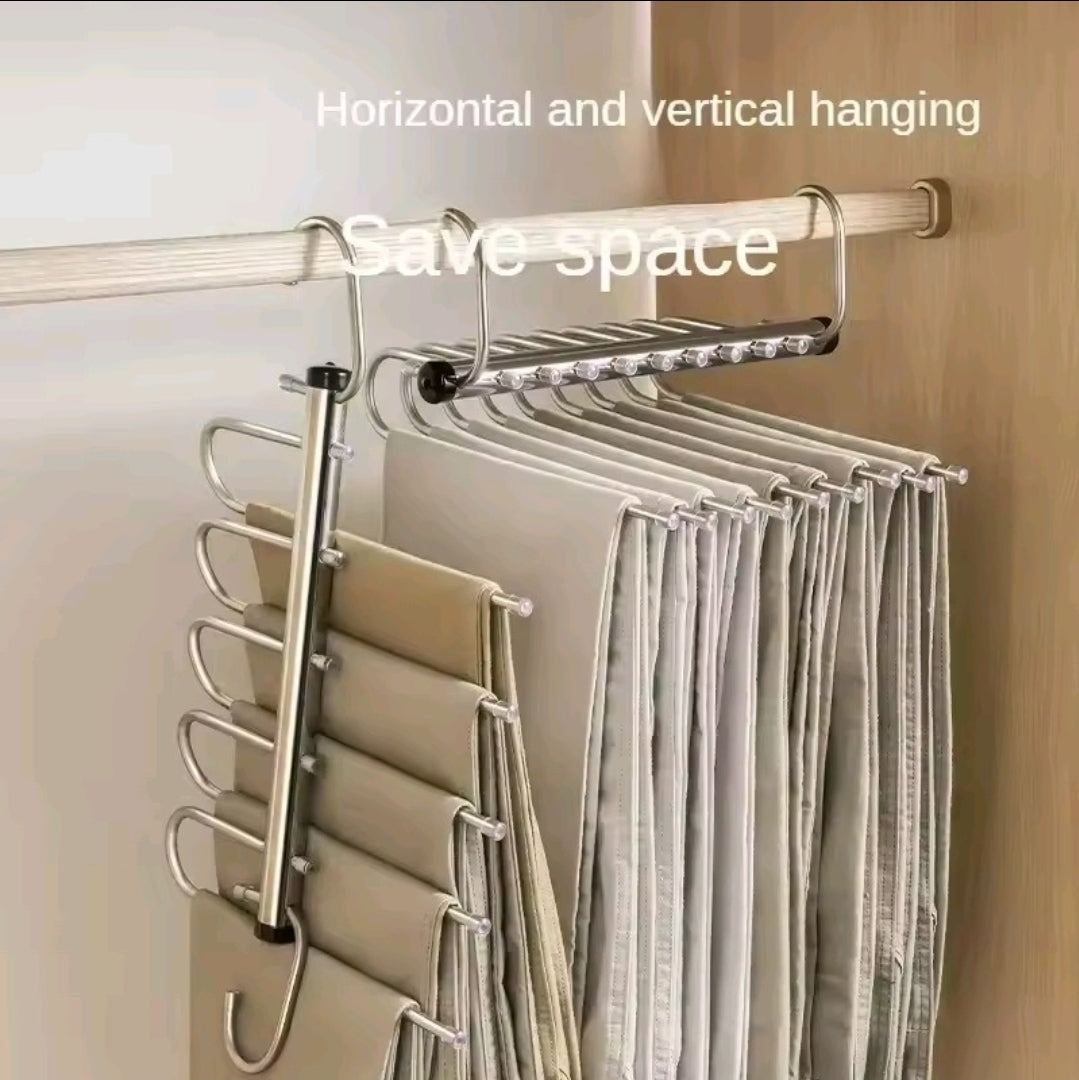 Folding Magic Pants Hangers 5 layers Stainless Steel Space Saving Clothes Rack Organizer For Wardrobe Trousers Jeans Scarf